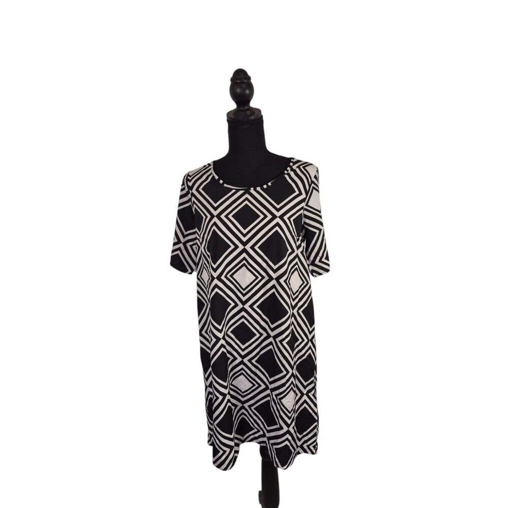 Mud Pie Lily Women's Shift Mini Dress Size S Retro Diamond Square Black White